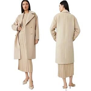 Ann Taylor Relaxed Cocoon Double Breasted Long Coat Beige Size XS